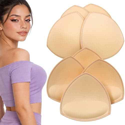 ElaGlow Bra Inserts 4 Pairs, Sports Bra Pads Inserts for Women, Sew in Bra Cups for Dresses, Bathing Suit Inserts (Medium, Beige) - Image 1