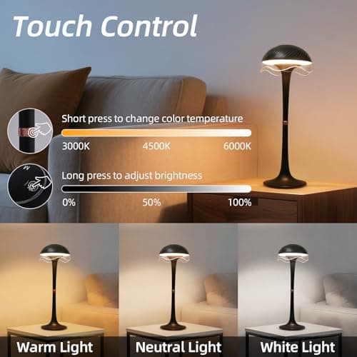 DEXULESA Cordless Table Lamp, Portable Battery Operated Touch Control Lamp with 3 Colors & 7 RGB Stepless Dimmable, Rechargeable Table Lamp for Home Office/Dinner/Restaurant/Bedroom (Black) - Thumbnail 3