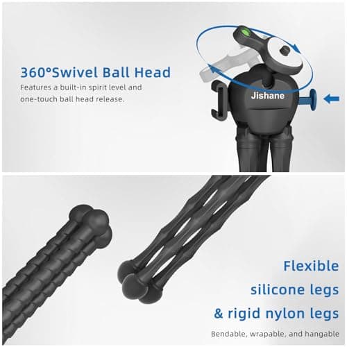 Jishane Tripod for Camera Stand, Mini Flexible Action Camera Tripod for GoPro Hero13/12/11/10, DJI OSMO Pocket 3 & Action 6/5 Pro/4, Insta360 X5/X4 Tripod with 360° Rotation Mount - Thumbnail 2