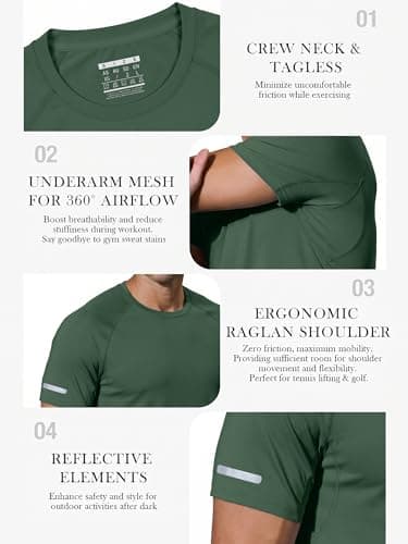 Comdecevis Workout Shirts for Men Dry Fit Breathable Soft Stretchy UV Plain Athletic Tee Mens Clothes, Dark Green, XXL - Thumbnail 4