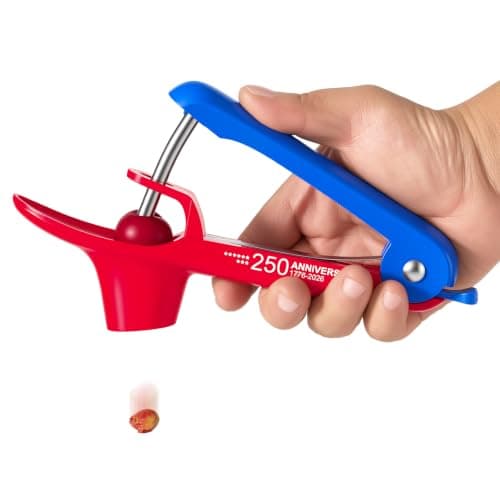 Cherry Pitter - UCMORX Stainless Steel Cherries Pitter Tool Cherries Corer Cherry Remover for Making Cherry Jam with Lock Design(Red&Blue) - Image 1