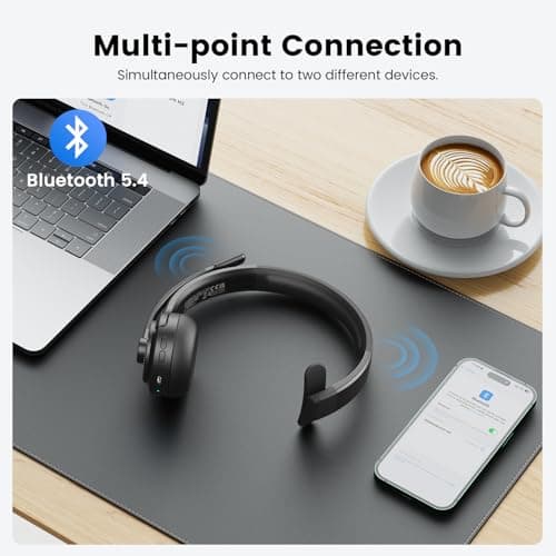 EKSA H3 Trucker Bluetooth Headset V5.4, Wireless Headphones with Mic Noise Cancelling, Mute Button & Replacement Ear Cushion, 65Hrs Driver Bluetooth Headset for Cellphone Office Work - Thumbnail 4