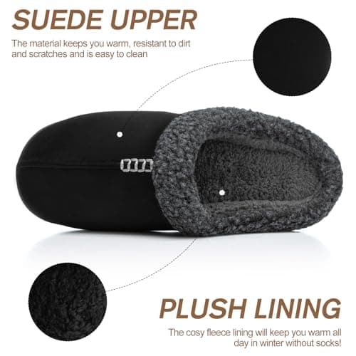 GOEWY House Slippers for Men with Memory Foam Indoor Outdoor Moccasin House Shoes Warm Slip On with Non-Slip Sole Gifts For Men Him Dad Black 9 10 - Thumbnail 3