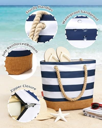 WOOMADA Large Straw Beach Tote - Tote Bag for Towels & Vacation Essentials - Thumbnail 6