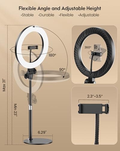 Desk Ring Light with Stand - 10.5'' Desktop Ring Light with Phone Holder for Video Recording, Circle Light for Computer Zoom Meeting Video Conference Lighting Video Calls Podcast Streaming - Thumbnail 5