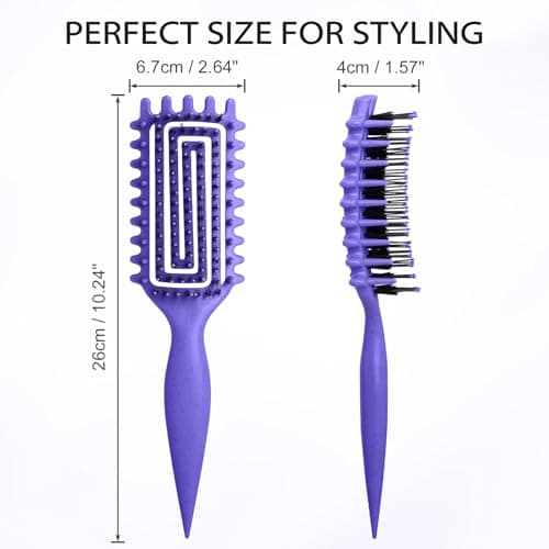 Quenxe Curl Defining Brush, Curly Hair Brush with Vented Design for Detangling and Shaping, Wet & Dry Use, Reduces Pulling for Women and Men (Purple) - Thumbnail 5