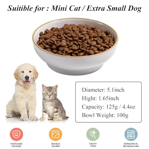 Cat Bowl 3 Pack, Pet Plate, Premium Ceramic Food Grade Pet Bowl Suitable for Dry and Wet Food, 5 in Feeding Indoor Cats, Kittens and Small Dogs, Dishwasher Safe (Black White Gray) - Thumbnail 2