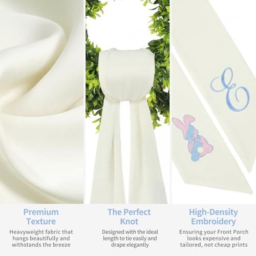 Easter Wreath Sash for Front Door (59" Long) - Embroidered [Bunny/Cross/Egg] Design Sash for Boxwood & Magnolia Wreaths - Elegant Spring Ribbon Decor with Heavy Drape, Wrinkle-Resistant & Washable - Thumbnail 5