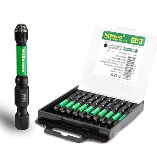 HitScrews Anti Slip Impact Driver Phillips Bits #3, 2 Inch PH3 Impact-Resistant Screwdriver Bits, Magnetic Tip, S2 Tool Steel, 1/4" Hex Drive, Construction Tools - 10 Pack - Image 1