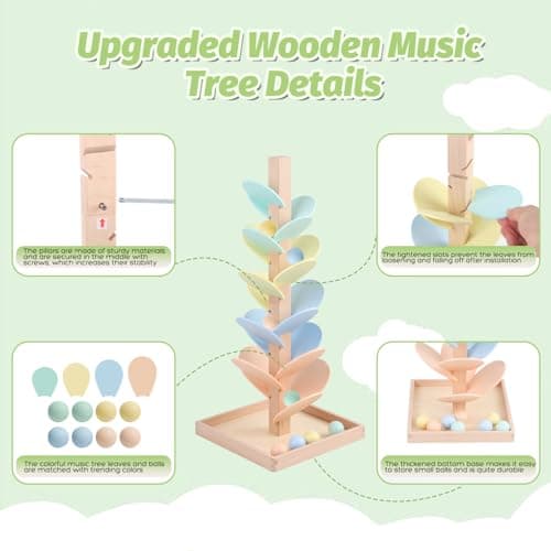 Marble Run Wooden Ball Drop Toys for 3-5 4-8 Wood Montessori Toys Music Tree for Toddlers Musical Game Learning Color Sorting Sensory Toys for Boys Girls 8-12 Gift (Height: 19.9in) (1.1in Balls) - Thumbnail 5