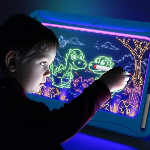 LED Drawing Board, Magic Kids Toys for Boys 4-6, Christmas Birthday Gifts, Light Up Tracing Pad, 9 Double-Sided Cards, 6 Markers, Glow in The Dark Doodle Writing Tablet, Learning Toy Arts Crafts Kits - Thumbnail 2