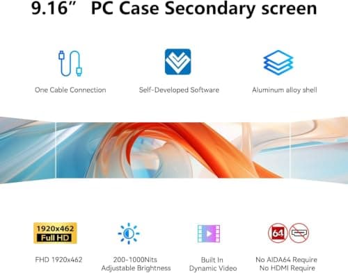 9.16" Computer Temp Monitor, FHD 1920x462 PC Sensor Panel One-Cable Connection(No HDMI Needed), Stretched Bar LCD Dynamic Theme Supported, IPS Mini Secondary Screen for CPU RAM HDD Data, Windows Only - Thumbnail 2