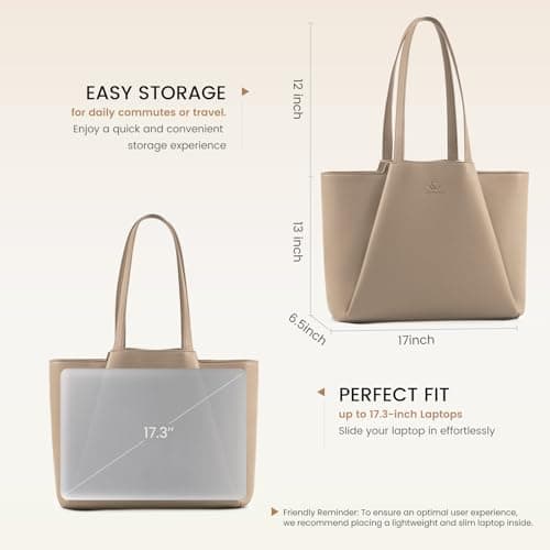 LOVEVOOK Laptop Tote for Women - 15.6 Inch Faux Leather Laptop Bag with Clutch, Large Capacity Office Purse Computer Briefcase for Casual Business Travel,Sandy - Thumbnail 4