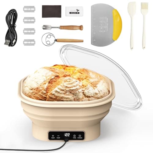 Heating Sourdough Banneton Bread Proofing Basket Kit with Timer & 6 Temp Settings, 2L Foldable Silicone Dough Proofing Box Electric Sourdough Starter Warmer Set for Dough Rising, Baking Supplies