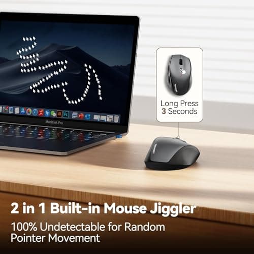 TECKNET Rechargeable Mouse with Jiggler, Plug & Play, 2.4G Connection with USB-C Adapter, Silent Mouse Quiet Click, 6400 DPI Ergonomic Mouse, Cordless Computer Mice for Laptop, Desktop, PC - Thumbnail 4