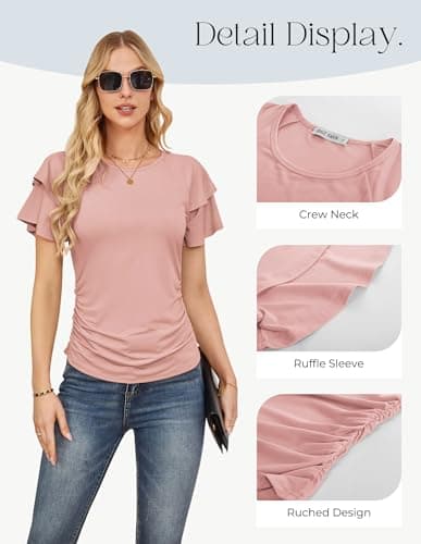 GRACE KARIN Summer Tops for Women Dressy Casual, Ruffle Short Sleeve Work Shirt, 2026 Spring Blouses Light Pink X-Large - Thumbnail 3