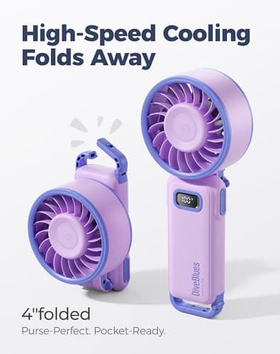 Diveblues Portable Turbo Fan, 7.4m/s High Speed Handheld Fan, 180° Foldable 4-in-1 Personal Neck Fan with Carabiner Clip, 100 Speed Stepless Control, USB-C Rechargeable for Travel, Makeup Hot Flashes - Thumbnail 3