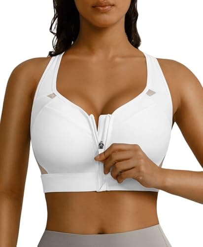 BRXL Sports Bras for Women Front Zipper Padded Adjustable Straps Sports Bra White Cross Back Sports Bras White S - Image 1