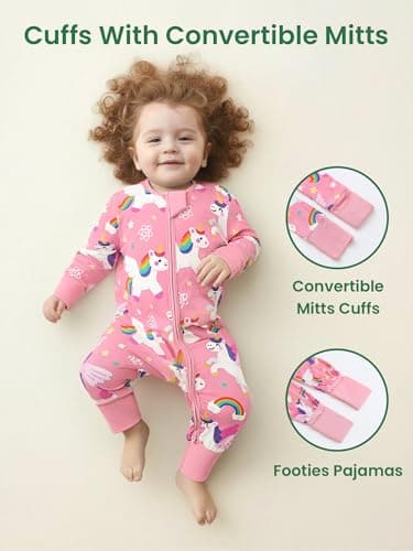 Infant Boys Girls Outfit Clothes Set Newborn Baby Romper Bamboo Long Sleeve Zipper Bodysuit Jumpsuit (Unicorn, 1-3M) - Thumbnail 4