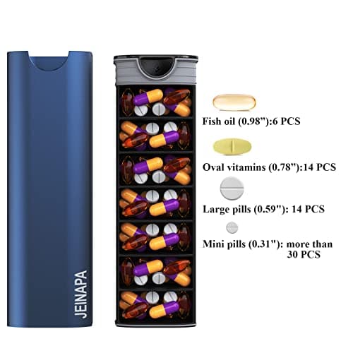 Extra Large Pill Organizer 7 Day, Aluminum Daily Pill Box, Weekly Travel Pill Case, Cute Pill Holder to Hold Vitamins, Medicines, Pills, Supplements - Thumbnail 2