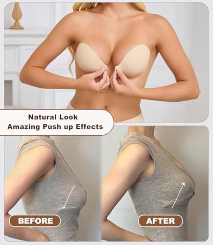 MITALOO 2025 Adhesive Bra Upgraded Silicone Push Up Invisible Sticky bras Breast Covers for Women Nude - Thumbnail 5