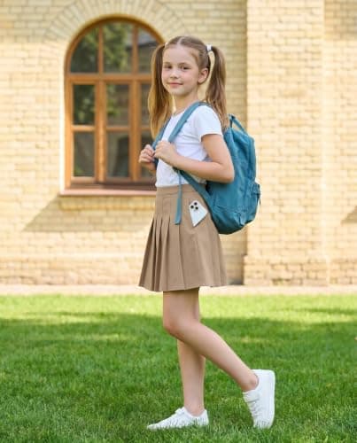 Girls Pleated Skirts Kids Khaki Athletic Skort School Girl Uniform Skorts - Thumbnail 3