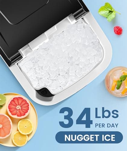 COWSAR Nugget Ice Makers Countertop, Pebble Ice Maker Machine with Soft Chewable Ice, 34Lbs/24H, Self-Cleaning, One-Click Operation, Pellet Ice Maker Countertop for Home/Kitchen/RV/Camping - Thumbnail 2