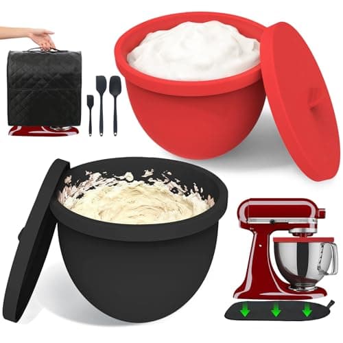 Silicone Bowl Liners for KitchenAid 5 Quart Tilt-Head Mixer,Set of 2 with Lids,Accessories include Mixer Slider Mat,Stand Mixer Dust-proof Cover,Silicone Spatula Set