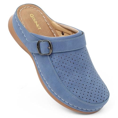 Goldnut Women's Light Blue Closed Toe Clogs Mules Cut Out Comfortable Mules Buckle Lined Slip On Clogs Sandals for Woman Arch Support Size 9 - Image 1