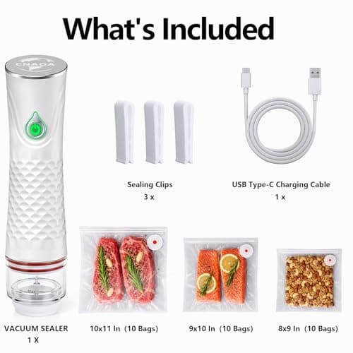CNAOA Compact Vacuum Sealer with 30 3rd-Generation Upgraded Reusable High Seal Bags, Powerful Handheld Vacuum Sealer Machine, Keeps Food Fresh Up to 6X Longer, Portable Meal Saver, Seal Meal Saver - Thumbnail 2