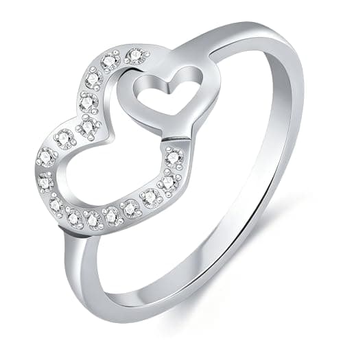 MHWTTY Silver Love Heart Engagement Promise Ring - Wedding Ring for Women Stainless Steel with CZ Size 5 - Image 1