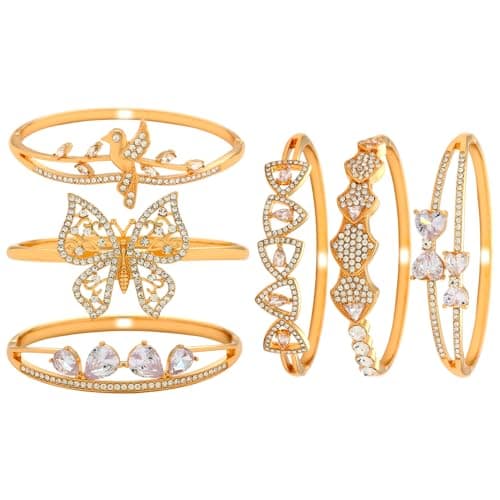 6 Pack 18K Gold Plated Bangles Bracelet Set for Women, Dainty Vintage Trendy Fashion Jewelry, Ideal Gift for Birthday Christmas Valentine's Day Mother's Day for Girlfriend Wife Mom Sister - Image 1