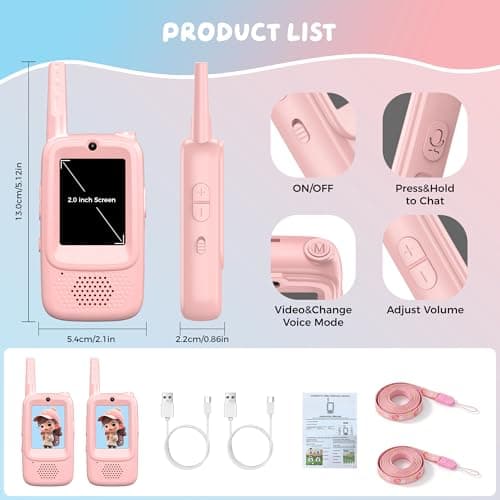 Video Walkie Talkies for Kids, 2 Pack Rechargeable Walkie Talkie with Screen, Long Range 2 Way Radio with 4 Voice Effect, Christmas Birthday Gift for Age 3-12 Boy Girl Indoor/Outdoor - Thumbnail 6