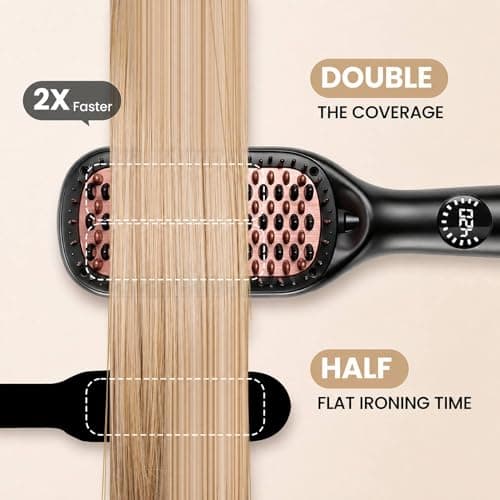 OHUP Hair Straightener Brush 30s Fast Heating Dual Voltage with Rotatable Power Cord and Negative Ionic Dense Bristles Hair Straightening Irons Suitable for Various Hair Types Black - Thumbnail 6