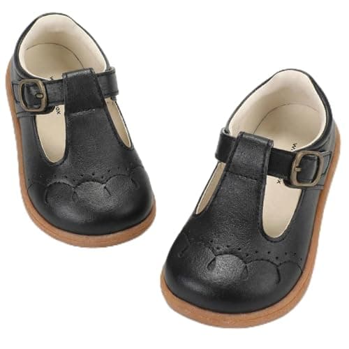 WIDE TOE BOX Toddler Girls Dress Shoes Little Kids Flats School Mary Janes Shoes Ballet Flats Party School Shoes Flower Girl Party Shoes Black Infant 4 - Image 1