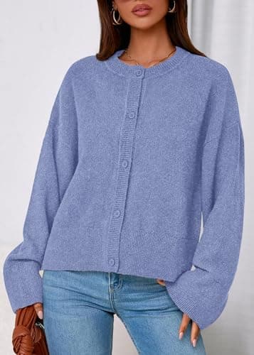 KIRUNDO Cardigan Sweaters for Women Fall Trendy Long Sleeve Chunky Knit Button Up Oversized Winter Jacket Casual Outwear(Dusty Blue, Medium) - Thumbnail 6