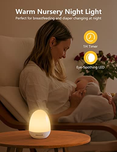 MediAcous Night Lights for Kids Room, Egg Light for Nursery with Stable Charging Pad, Dimmable Baby Night Light with 1H Timer & Touch Control, ABS+PC LED Egg Night Light for Breastfeeding, Up to 200H - Thumbnail 5