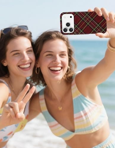 Aitipy Magnetic Plaid Phone Case for iPhone 17, Compatible with MagSafe, Cute Aesthetic Tartan Soft TPU and Hard PC Shockproof Protective Phone Cover for Women Girls-Red - Thumbnail 6
