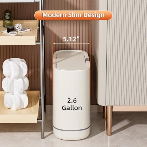 LavStow Bathroom Trash Can with Lid, 2.6 Gallon Slim Garbage Can with Inner Bucket, Press Top Bin, Plastic Narrow Wastebasket for Kitchen, Home, Office, Bedroom, Living Room - Thumbnail 4