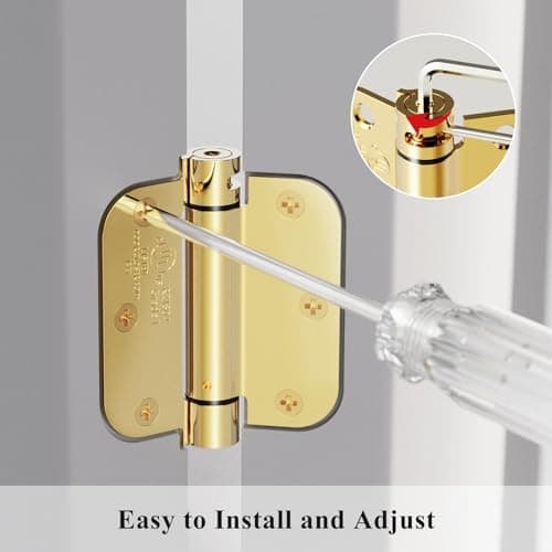 Sophia Self-Closing Door Hinge 3.5 Inch Rounded 5/8 Radius Interior, Spring Loaded Hinge Adjustable Tension for Garage Residential Standard Bedroom Indoor Doors, 2 Pack, Polished Brass, UL Listed - Thumbnail 5