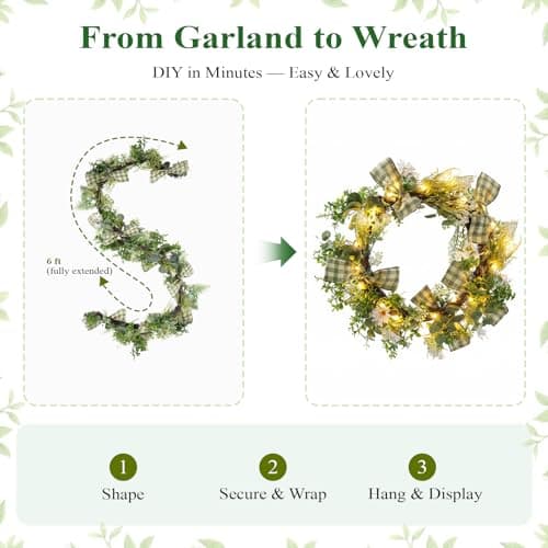 Presentastic 6ft Easter Garland Decorations, 2-in-1 Easter Garland-to-Wreath for Mantel, Fireplace with 18 Pastel Eggs, LED Lights and Storage Bag, Easter Decor for Front Door, Window, Table, Entryway - Thumbnail 2
