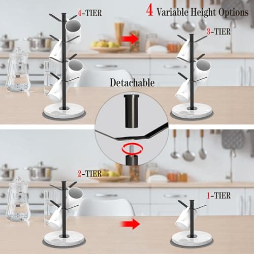 ZYZWTG Marble Mug Holder Tree, 8 Hooks Coffee Cups Stand, New Upgraded Stable Mug Stand for Kitchen Counter Cabinet Cafe Black - Thumbnail 6