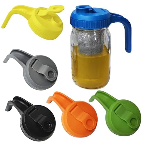 Mason Jar Pour Caps, Wide Mouth Leak Proof Lids for 64oz Mason Jars, 6 Pack (Jars Not Included，No ice bucket included) - Thumbnail 4