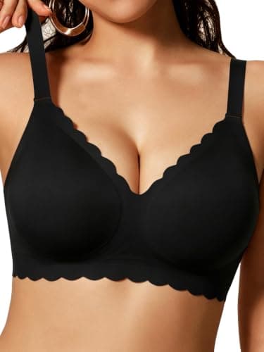 COCOMARTS Jelly Bras for Women No Underwire Wireless Seamless Soft Comfort Scalloped Bralettes Everyday Tshirt Push Up Bra Black Small - Image 1