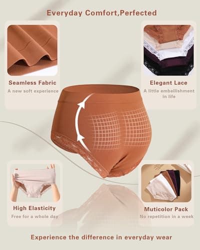 READY TO LOVE Womens Underwear High Waisted Seamless Lace Panties Breathable Full Coverage Plus Size Brief 5-Pack - Thumbnail 3