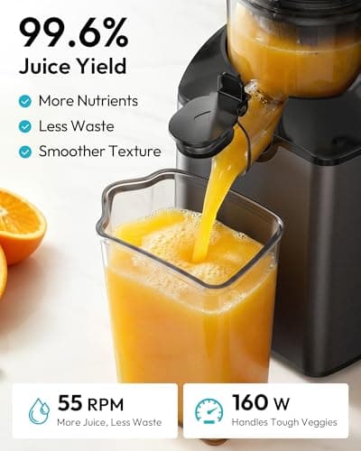 Cold Press Juicer, EUHOMY 5.1" Wide Feed Chute Juice Extractor Machine with 400W, High Juice Yield, Slow Masticating Juicer for Whole Vegetables & Fruits - Thumbnail 4