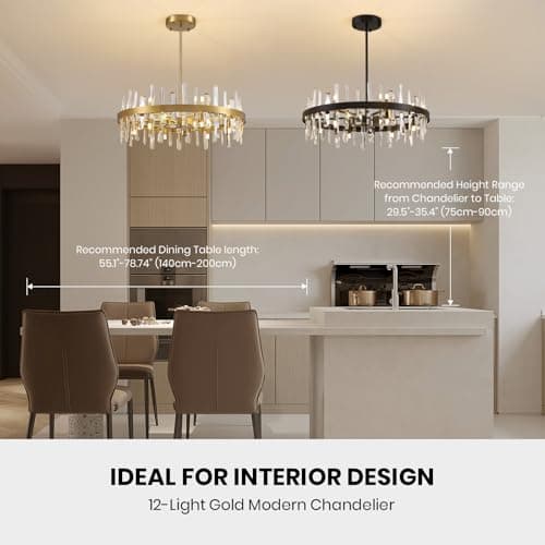 APBEAMLighting Modern Crystal Chandeliers Large for Dining Room, 12 Lights Round Chandelier 2-Tier Light Fixture Ceiling Hanging Lighting for Living Room Kitchen Island Entryway Foyer (31.5'') - Thumbnail 5