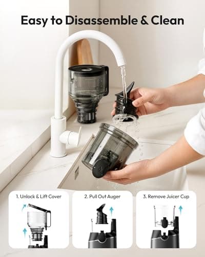Cold Press Juicer Machines, EUHOMY 5.8" Wide Feed Chute, Slow Masticating Juicer for Whole Vegetables and Fruits, 99.6% High Juice Yield, Easy to clean, Juicer Machines with BPA Free - Thumbnail 3