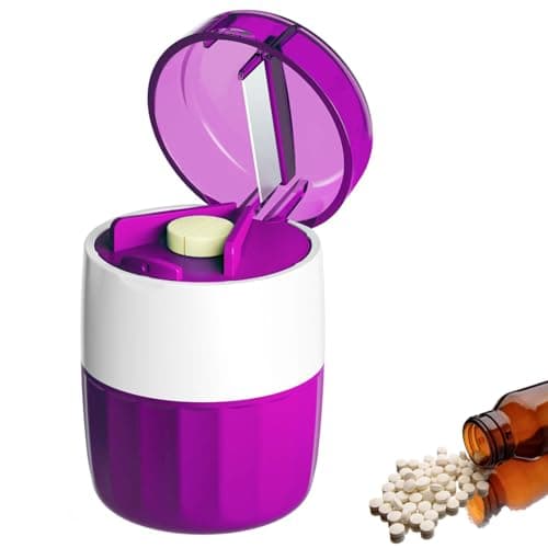 Pill Cutter Splitter for Small and Tiny Pills Vitamins Tablets, Built-in Storage Compartment, Pill Crusher Fine Powder with Stainless Steel Grinding Head,Pills Grinder with Pill Box Organizer (Purple) - Image 1