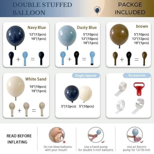 Double Stuffed Navy Blue Brown Balloon Arch Garland Kit - Thumbnail 4